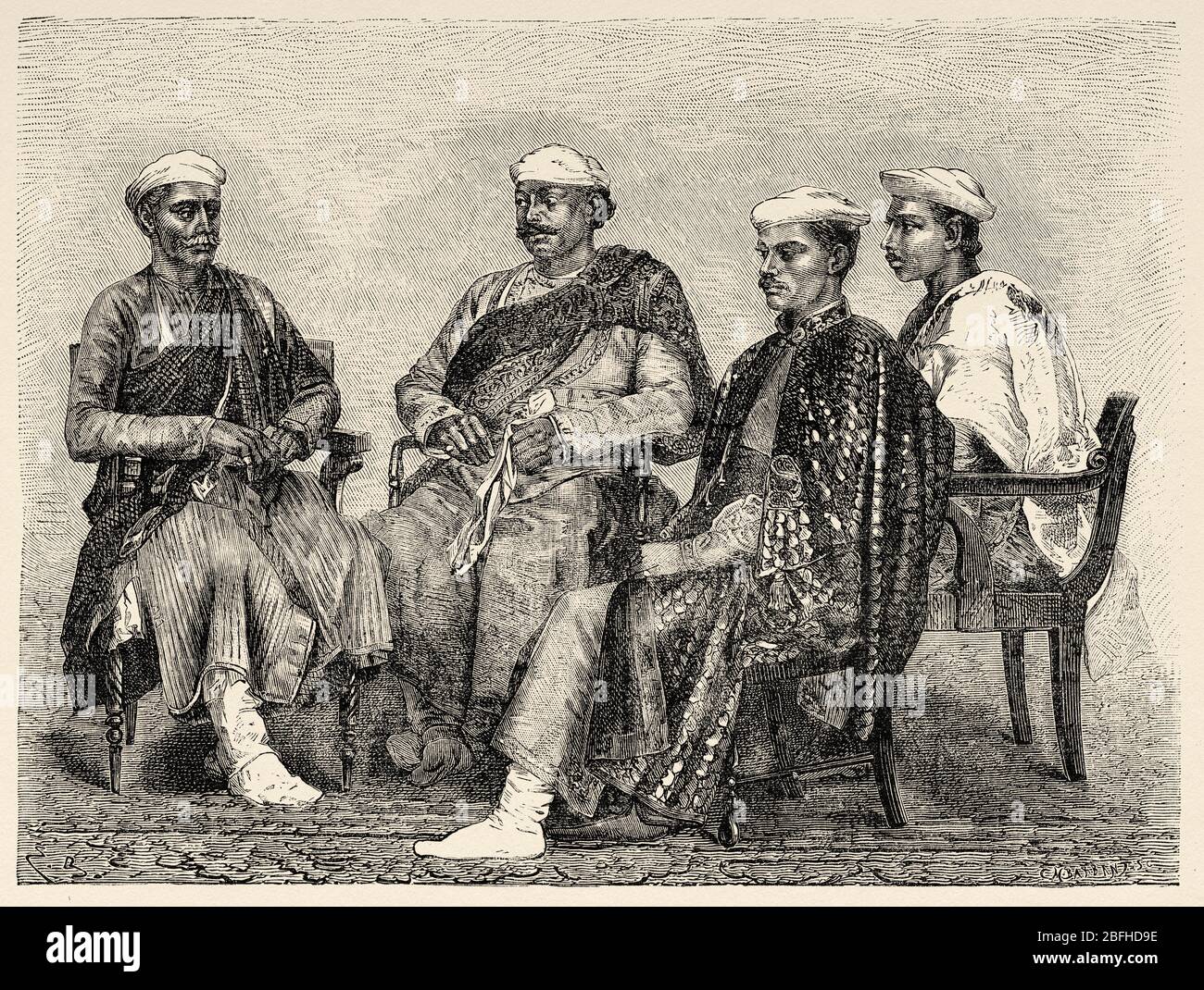 Portrait of Hindoo bankers, Delhi. India. Old engraving illustration from El Mundo en la Mano 1878 Stock Photo