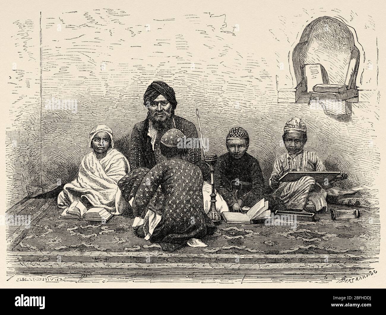 Mohammedan School at Allahabad, Uttar Pradesh. India. Old engraving illustration from El Mundo en la Mano 1878 Stock Photo
