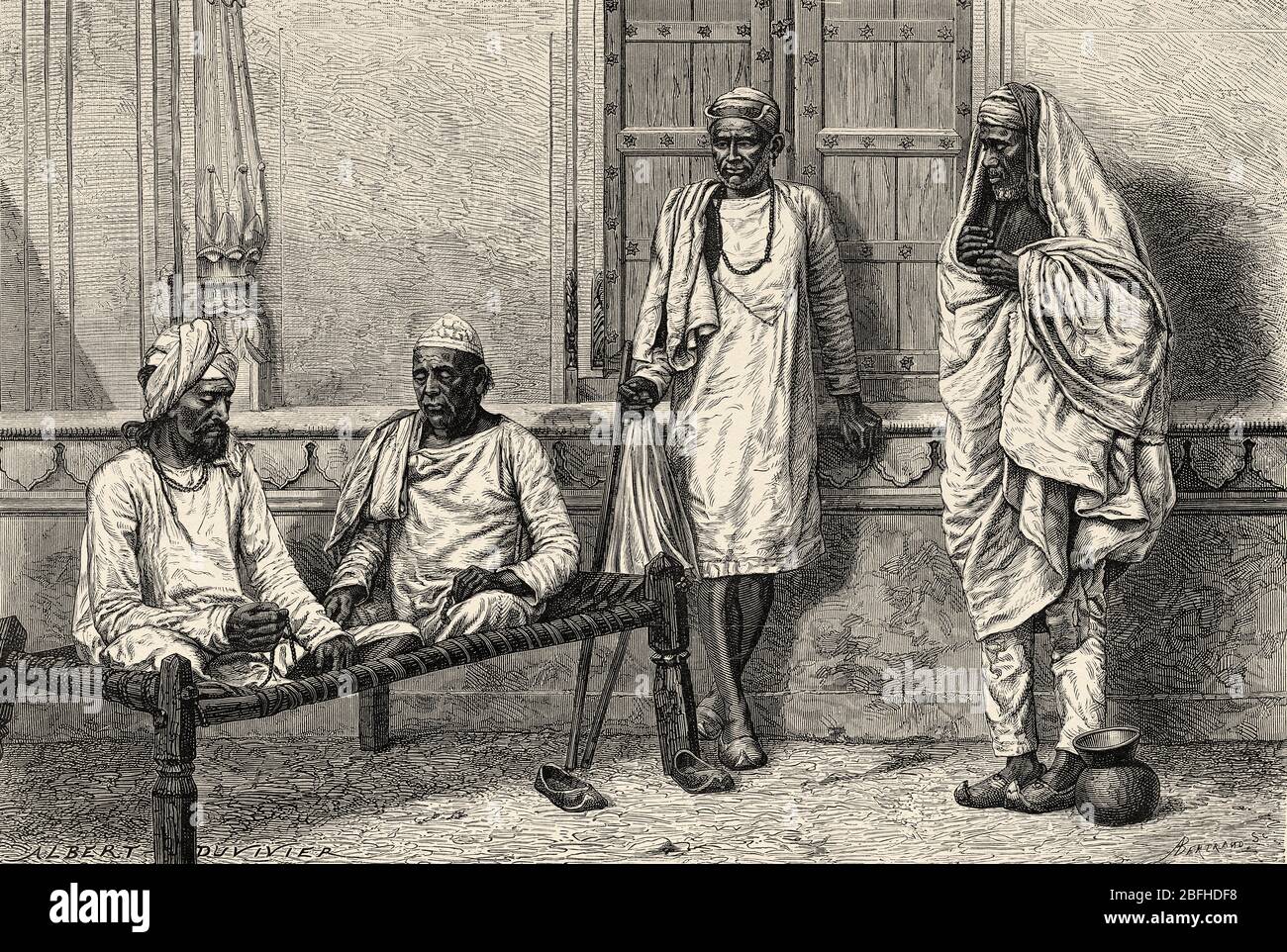 Portrait of Religious mendicants, Benares. Uttar Pradesh, India. Old engraving illustration from El Mundo en la Mano 1878 Stock Photo