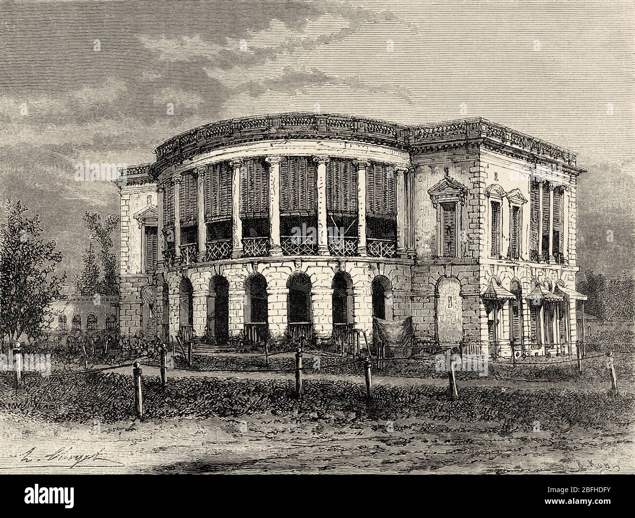 House in the European Quarter, Calcutta. India. Old engraving illustration from El Mundo en la Mano 1878 Stock Photo