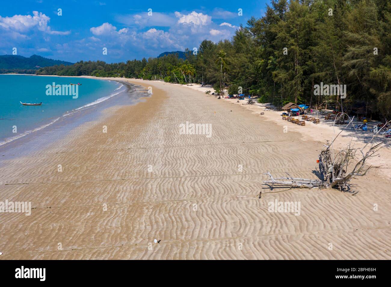 Aerial view of a deserted tropical beach in Thailand during the 2020 Coronavirus pandemic lockdown Stock Photo