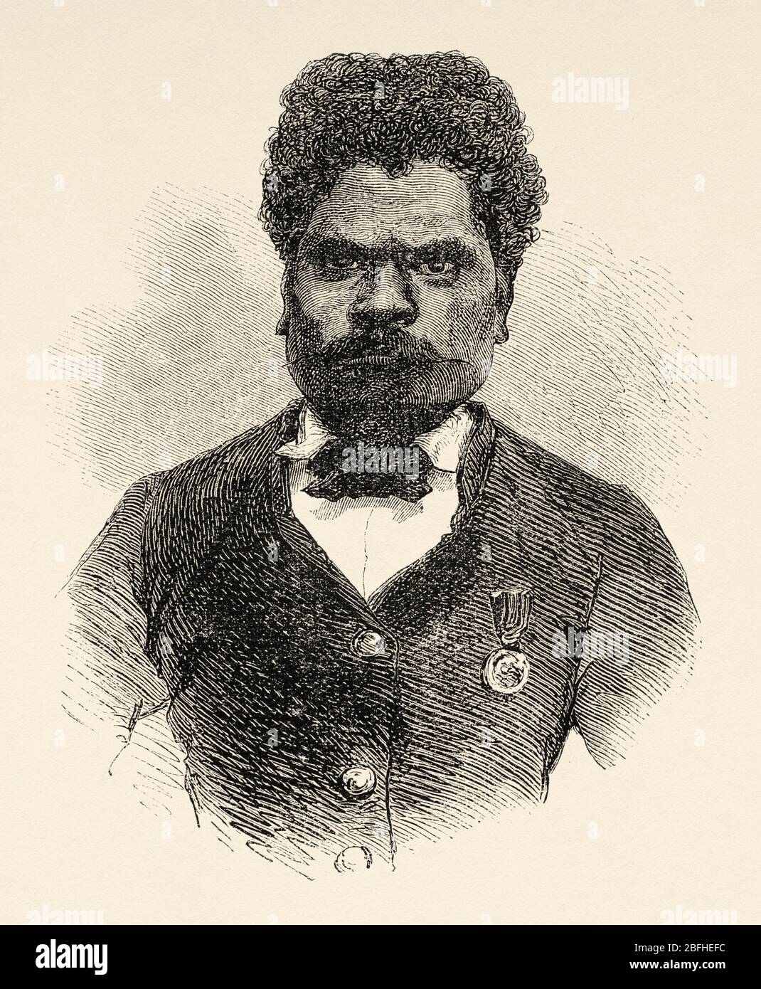 Portrait Of Kake, Chief Of The Tribe In Kanala, New Caledonia. Old