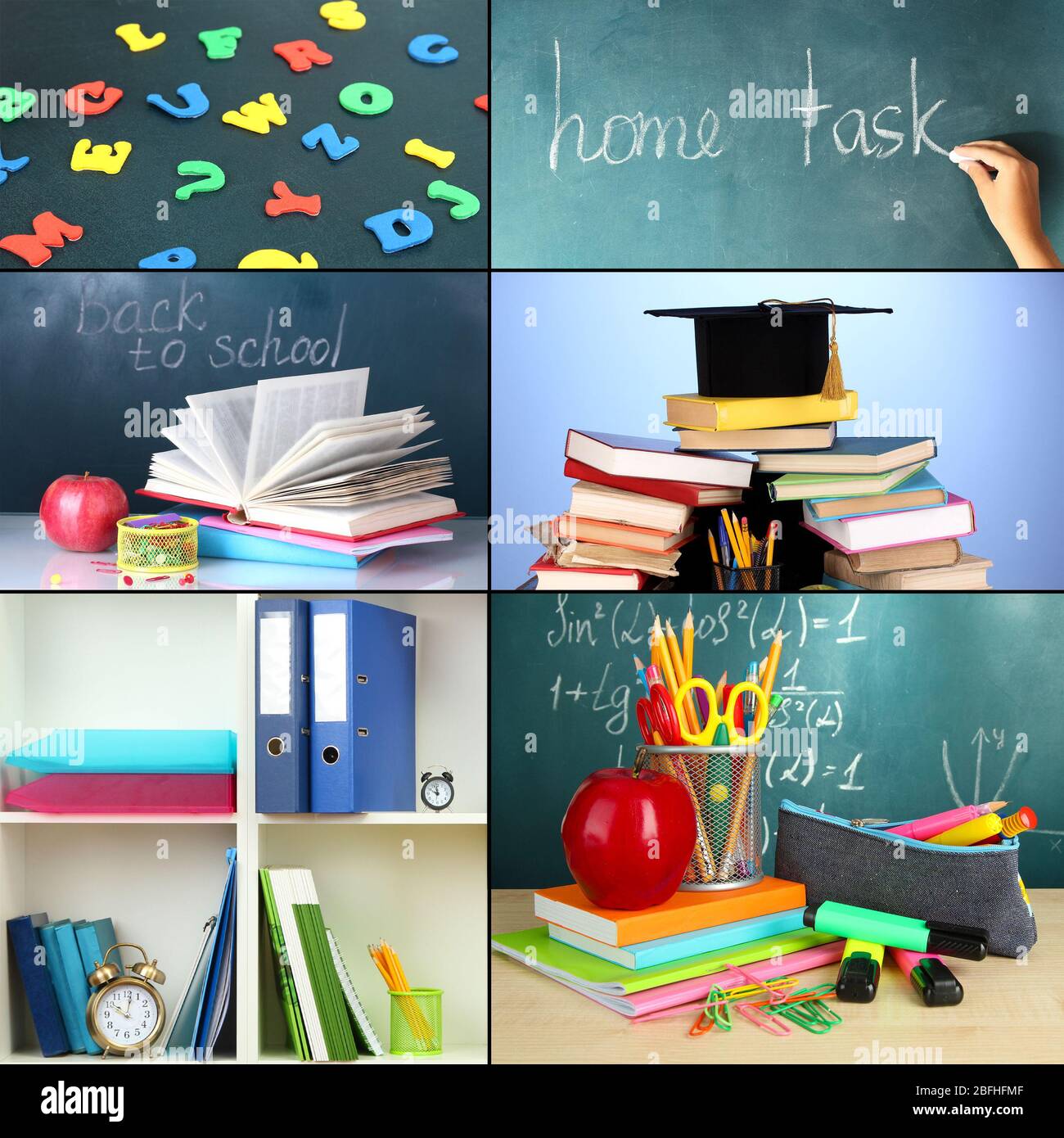 School supplies collage Stock Photo - Alamy