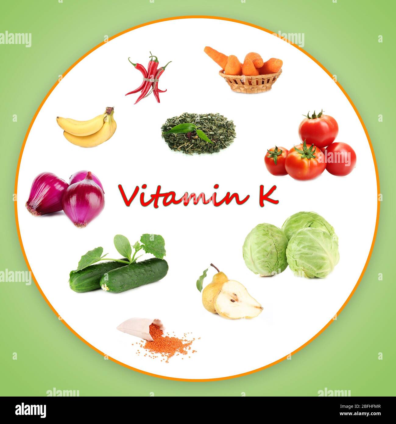 Collage of food containing vitamin K Stock Photo