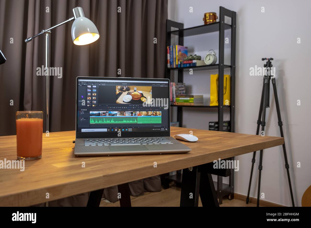 Working from home office by  a laptop and  creative software on the table.Remote working  by freelance anywhere has the internet and computer. Stock Photo