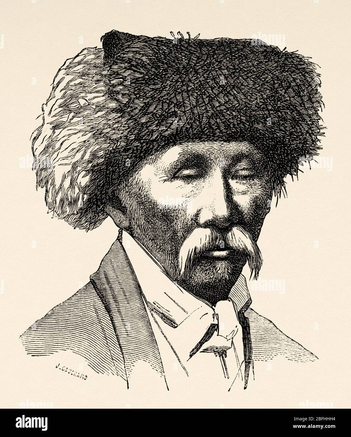 Portrait of an old Cossack man, Russia. Old engraving illustration, Travel to Free Russia 1869 by William Hepworth Dixon Stock Photo