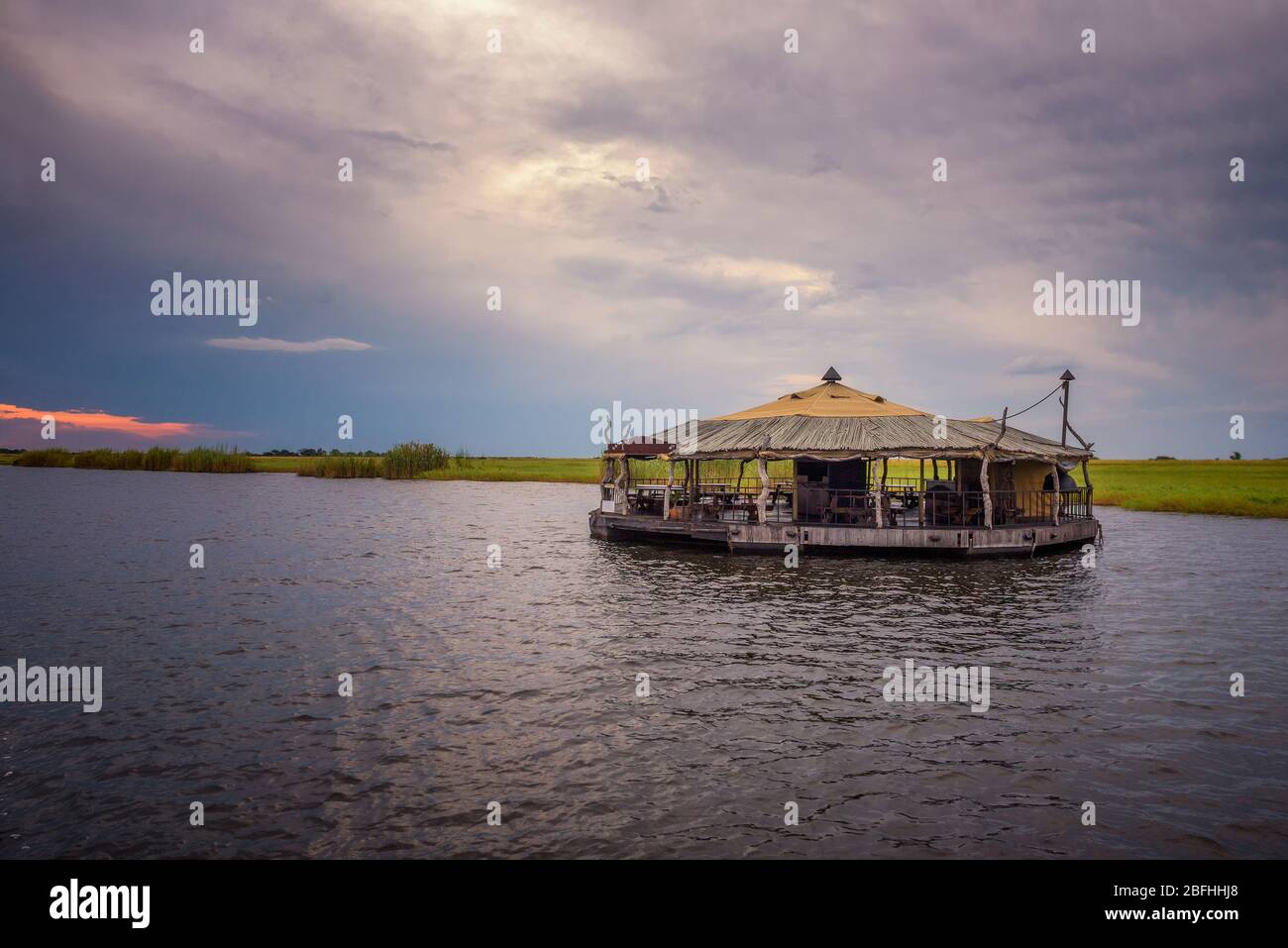 Floating bar and cafe on Chobe river in Botswana, south Africa Stock Photo