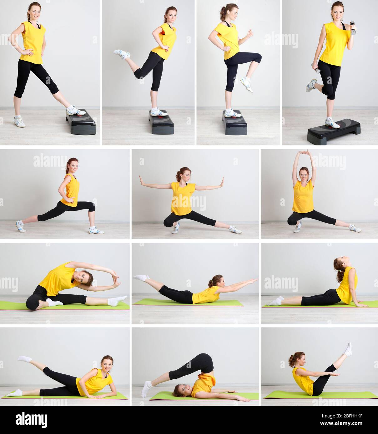Collage of different fitness exercises Stock Photo Alamy