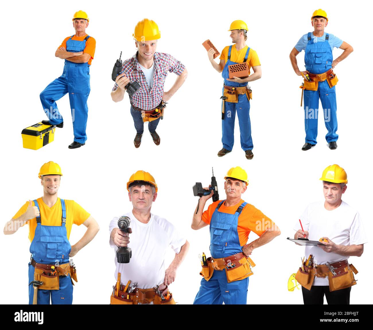 Collage of manual workers isolated on white Stock Photo Alamy
