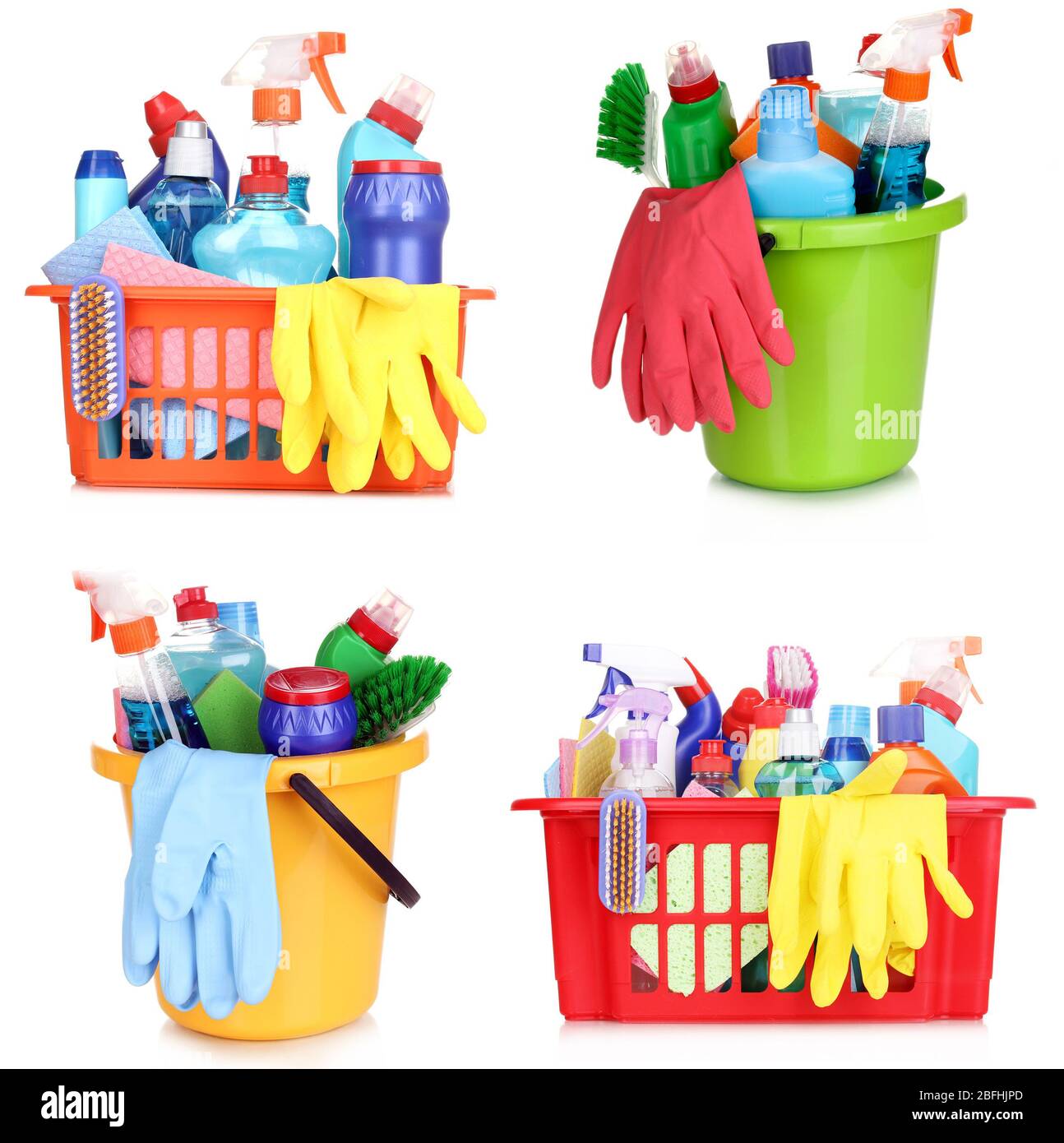 Cleaning items isolated on white Stock Photo - Alamy