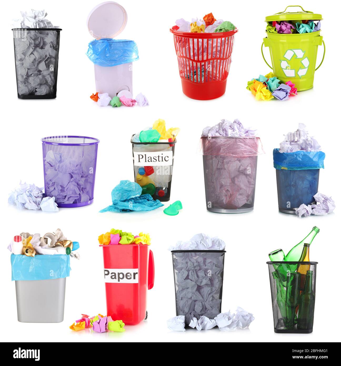 Collage of different garbage isolated on white Stock Photo Alamy