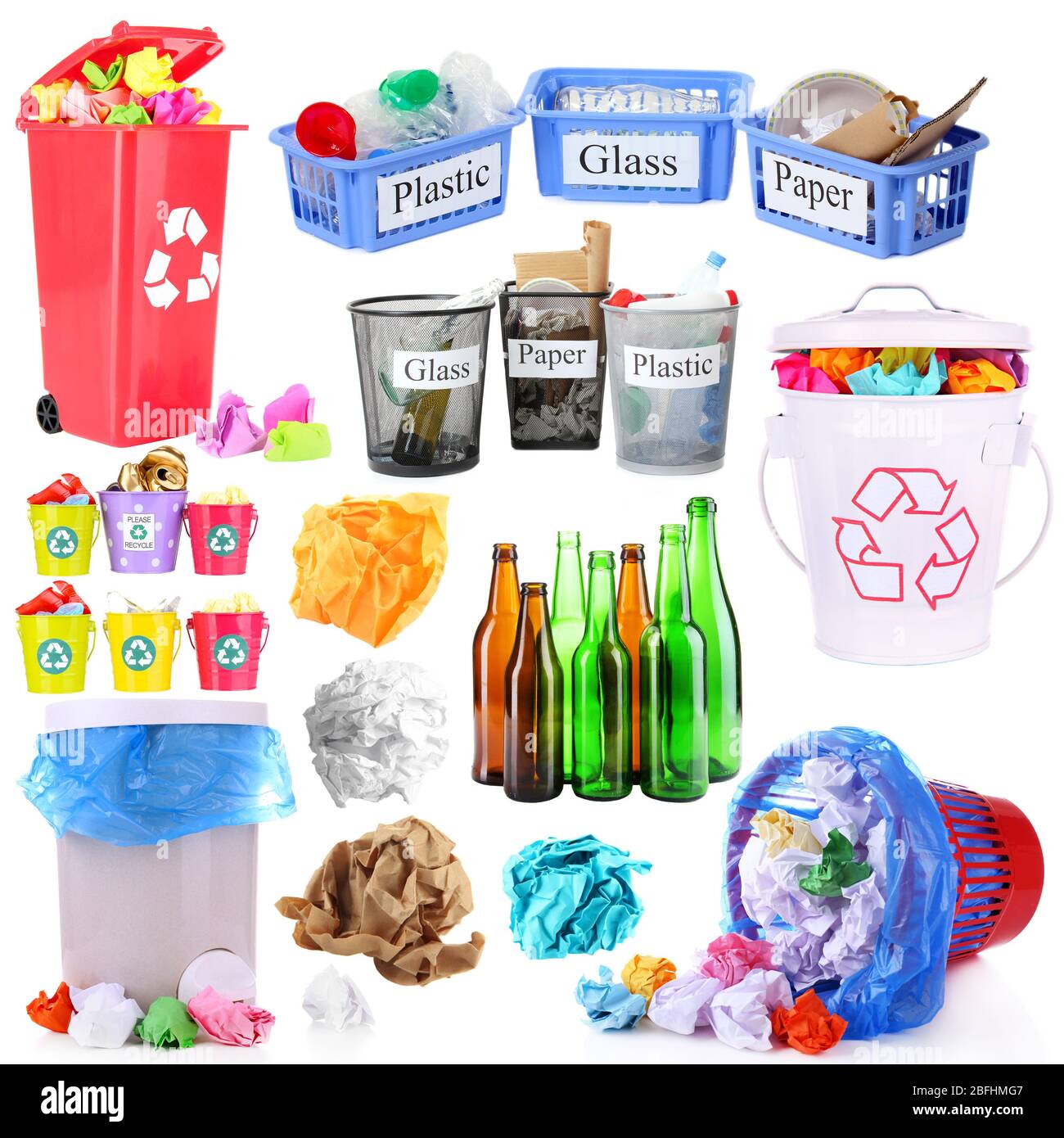Collage of different garbage isolated on white Stock Photo Alamy