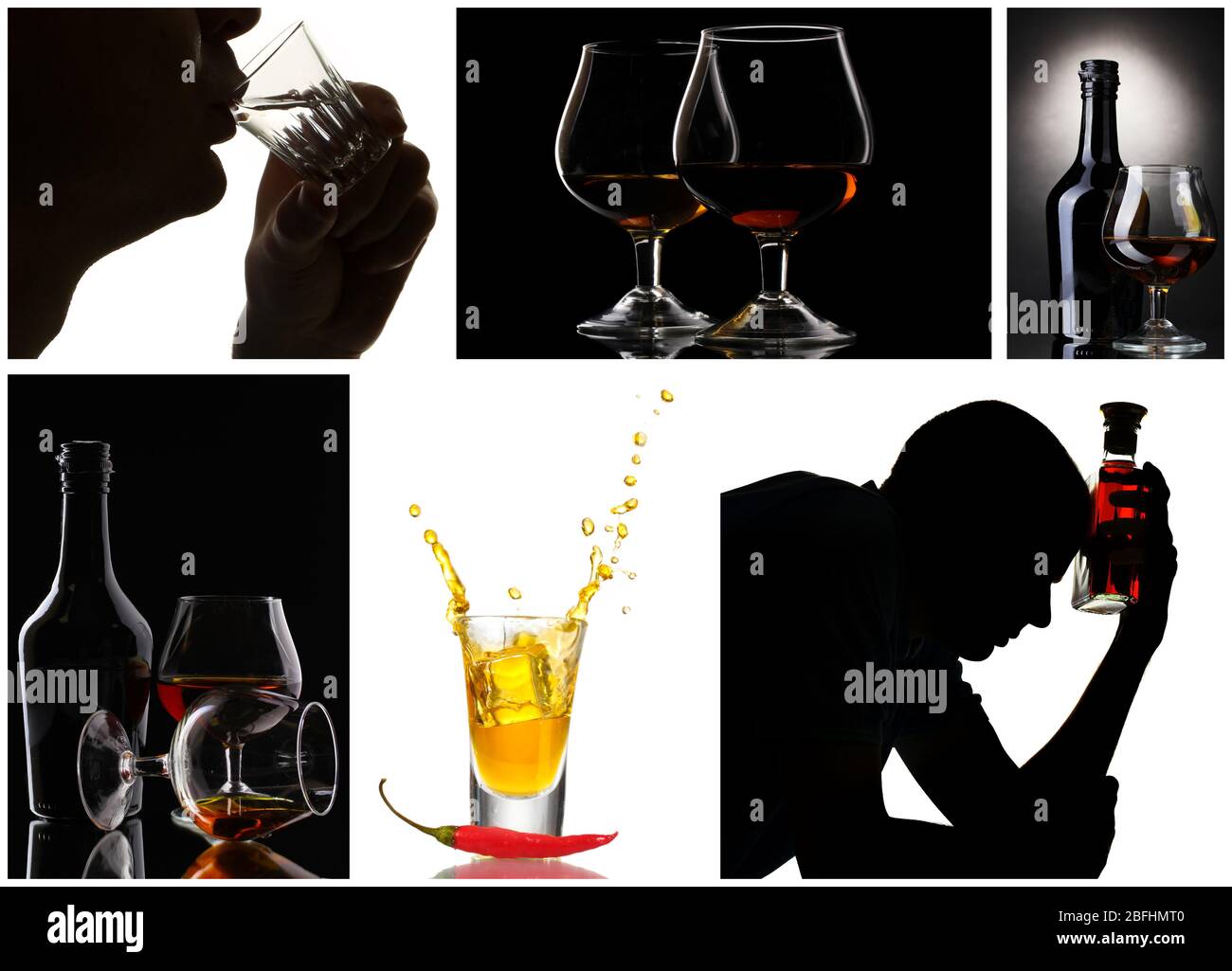 Collage of alcoholism close-up Stock Photo