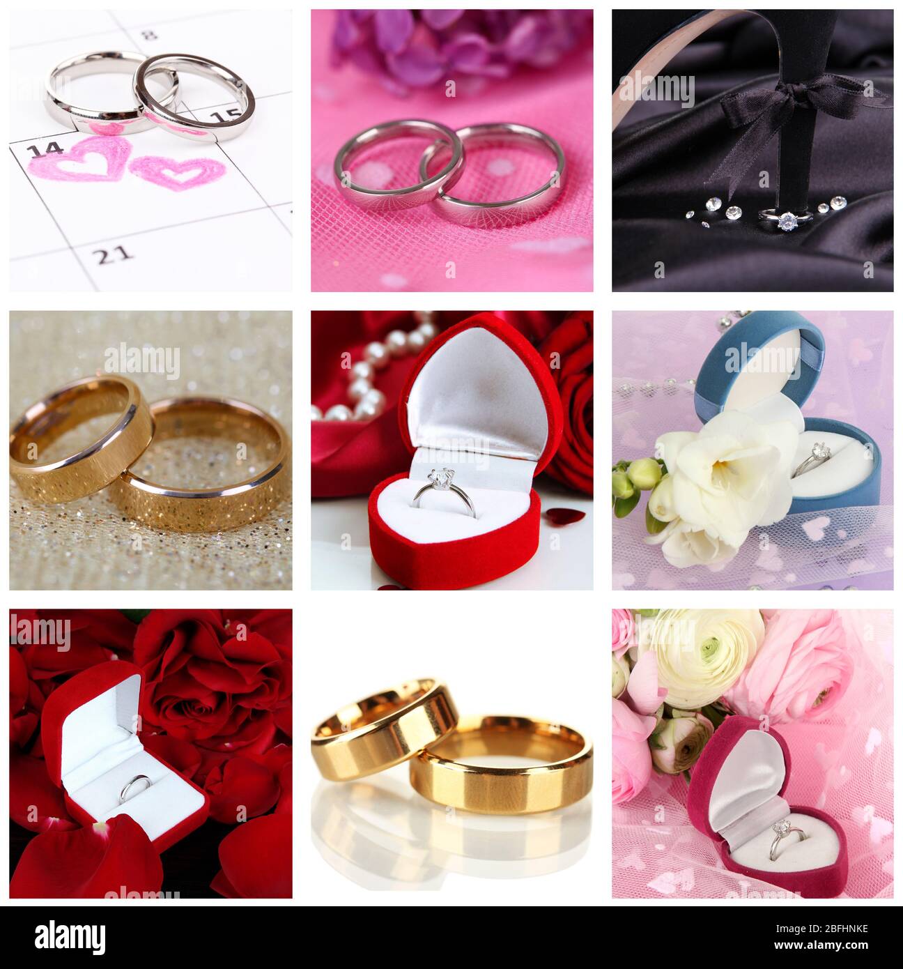 Collage of wedding rings Stock Photo Alamy