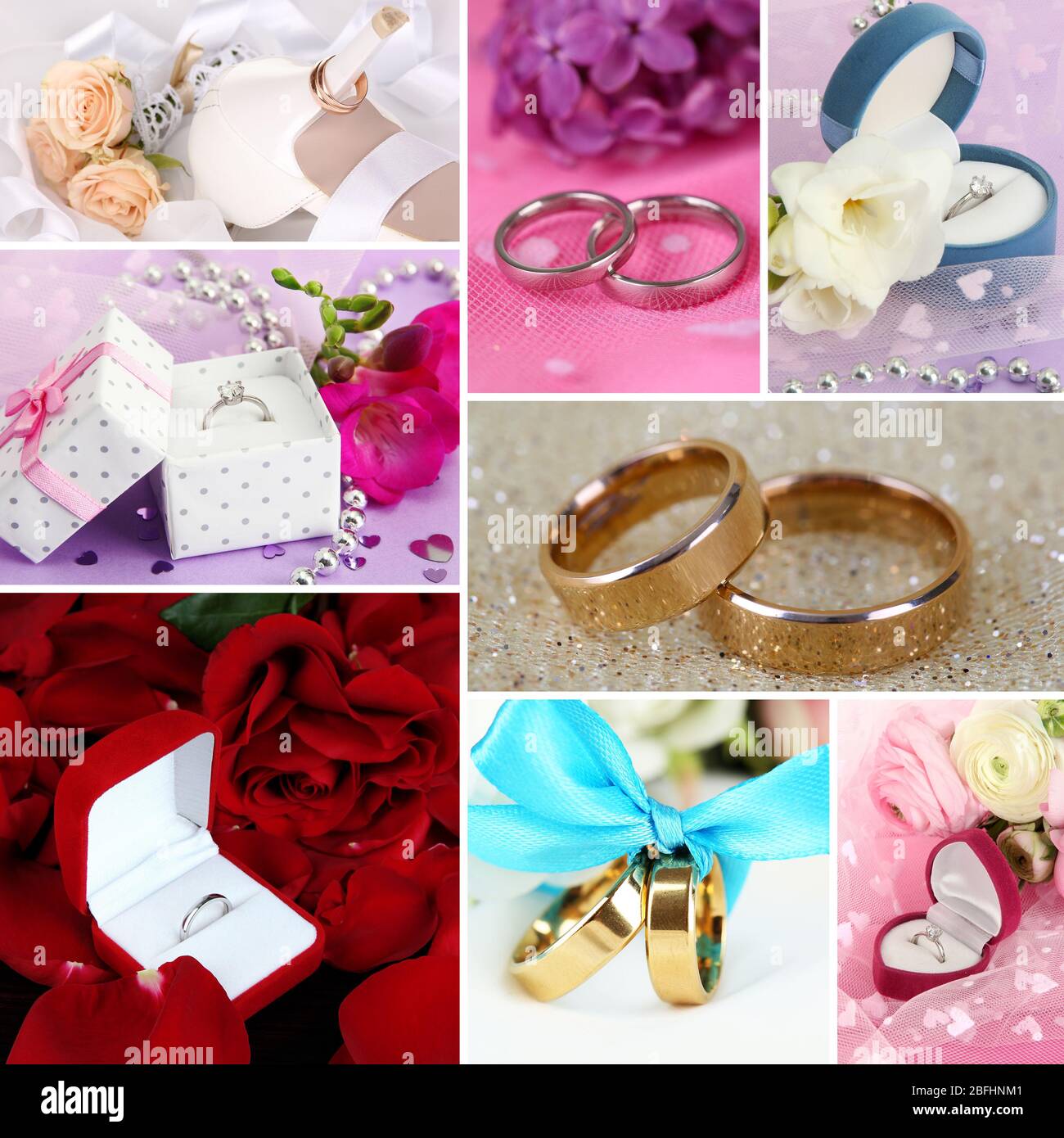 Collage of wedding rings Stock Photo Alamy