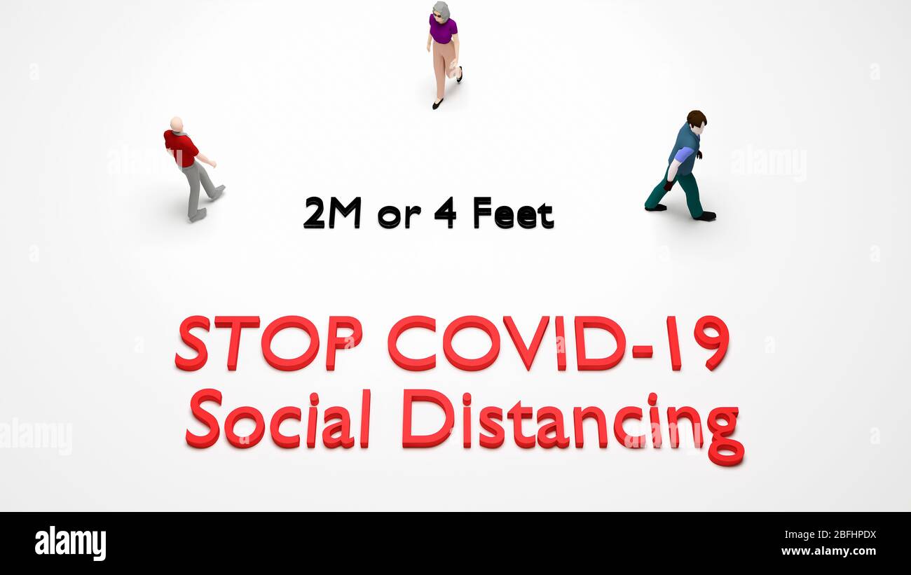 Social distancing prevention infection from coronavirus concept : Top view of 1-2 meter between person to stop spreading of respiratory virus concept Stock Photo