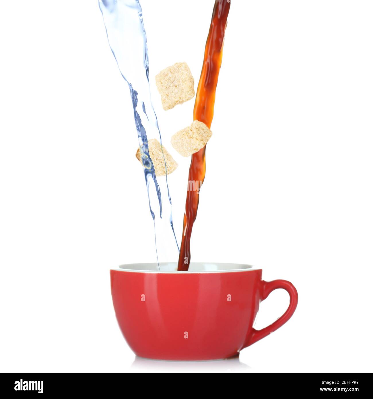 Pouring water, coffee into cup isolated on white Stock Photo Alamy