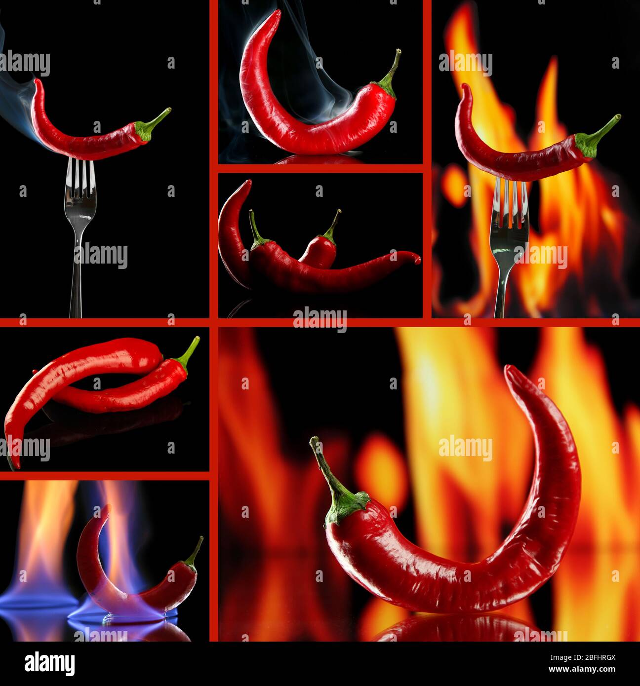 Red hot chili pepper collage Stock Photo