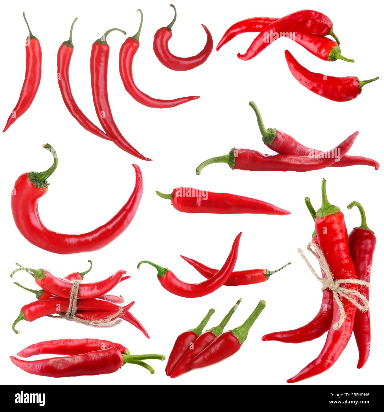Red hot chili pepper collage, isolated on white Stock Photo