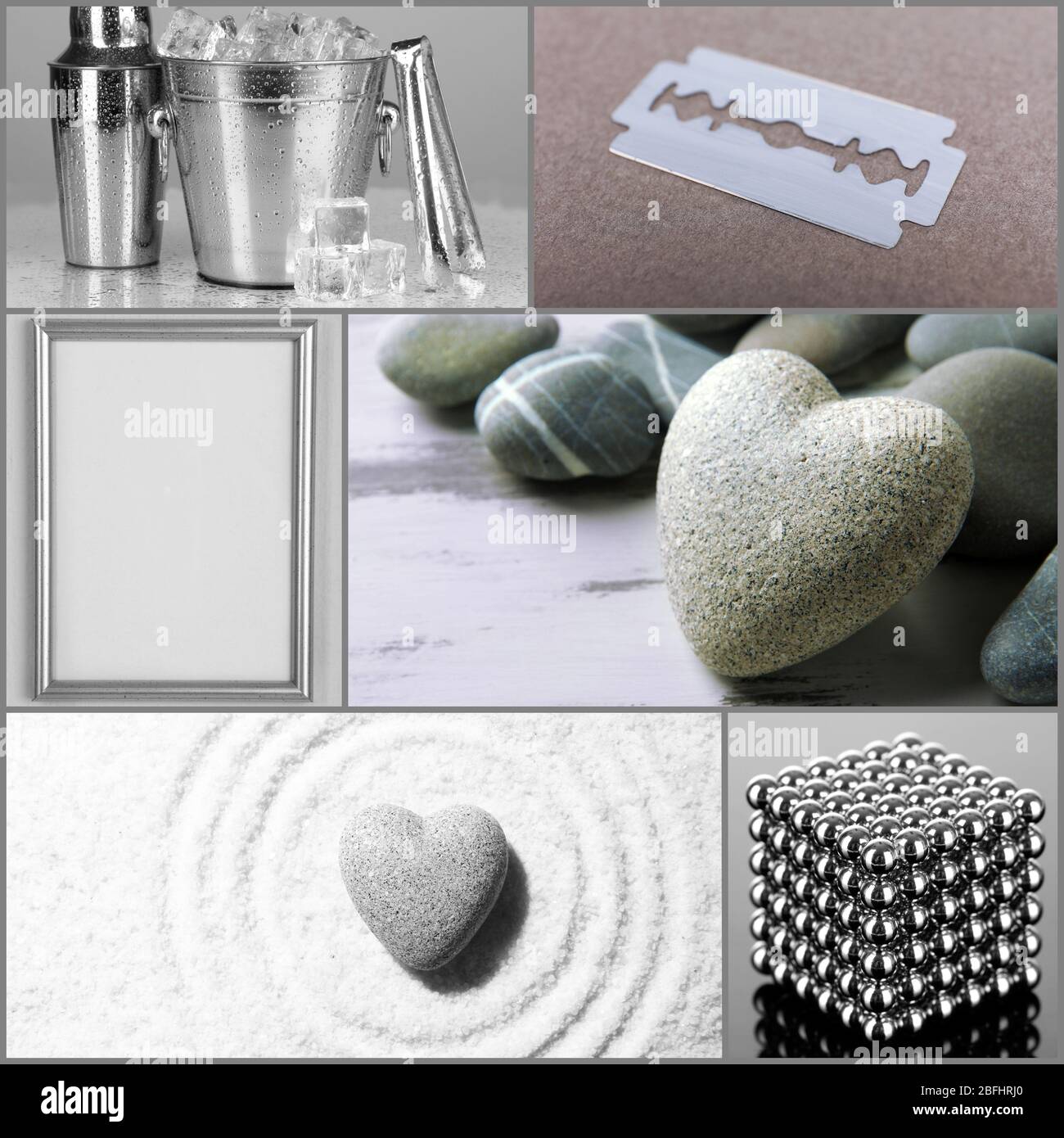 Collage of different objects in shades of gray Stock Photo - Alamy