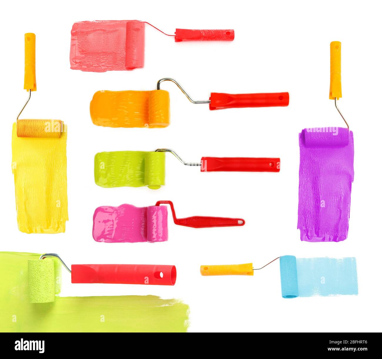 Roller brushes with color paint isolated on white Stock Photo Alamy