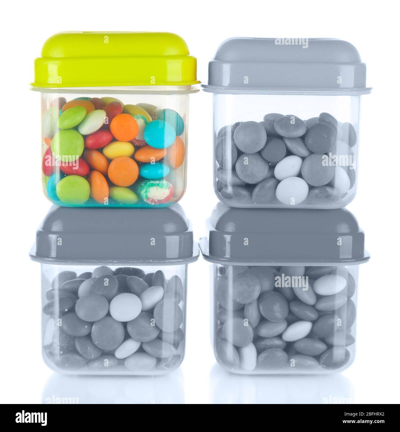 Container One Gray Concept of individuality.One bright color container among grey ...