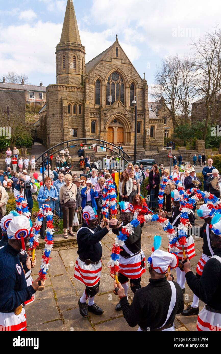 Britannia Coco-nut Dancers at their Annual Easter Gathering, Bacup, Lancashire, UK Stock Photo