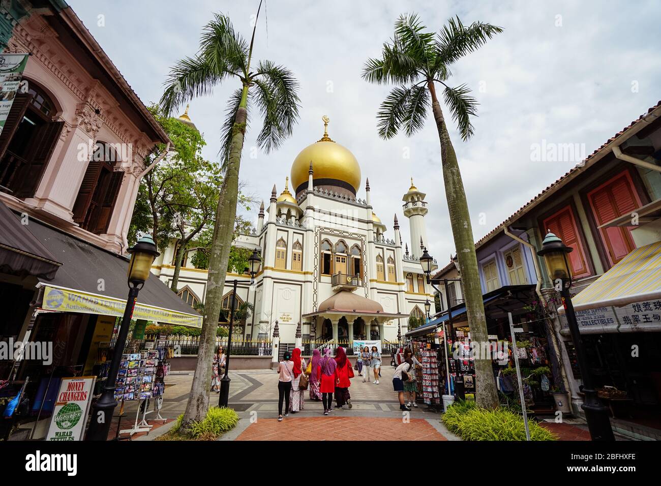 Singapore / Singapore - February 15, 2019: View of Masjid Sultan mosque with tourists walking in front Stock Photo