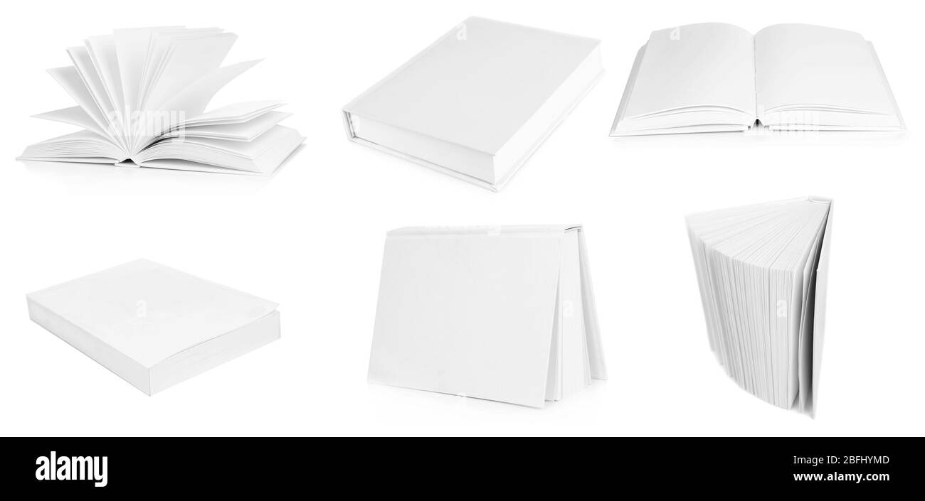 Collage of white empty books Stock Photo