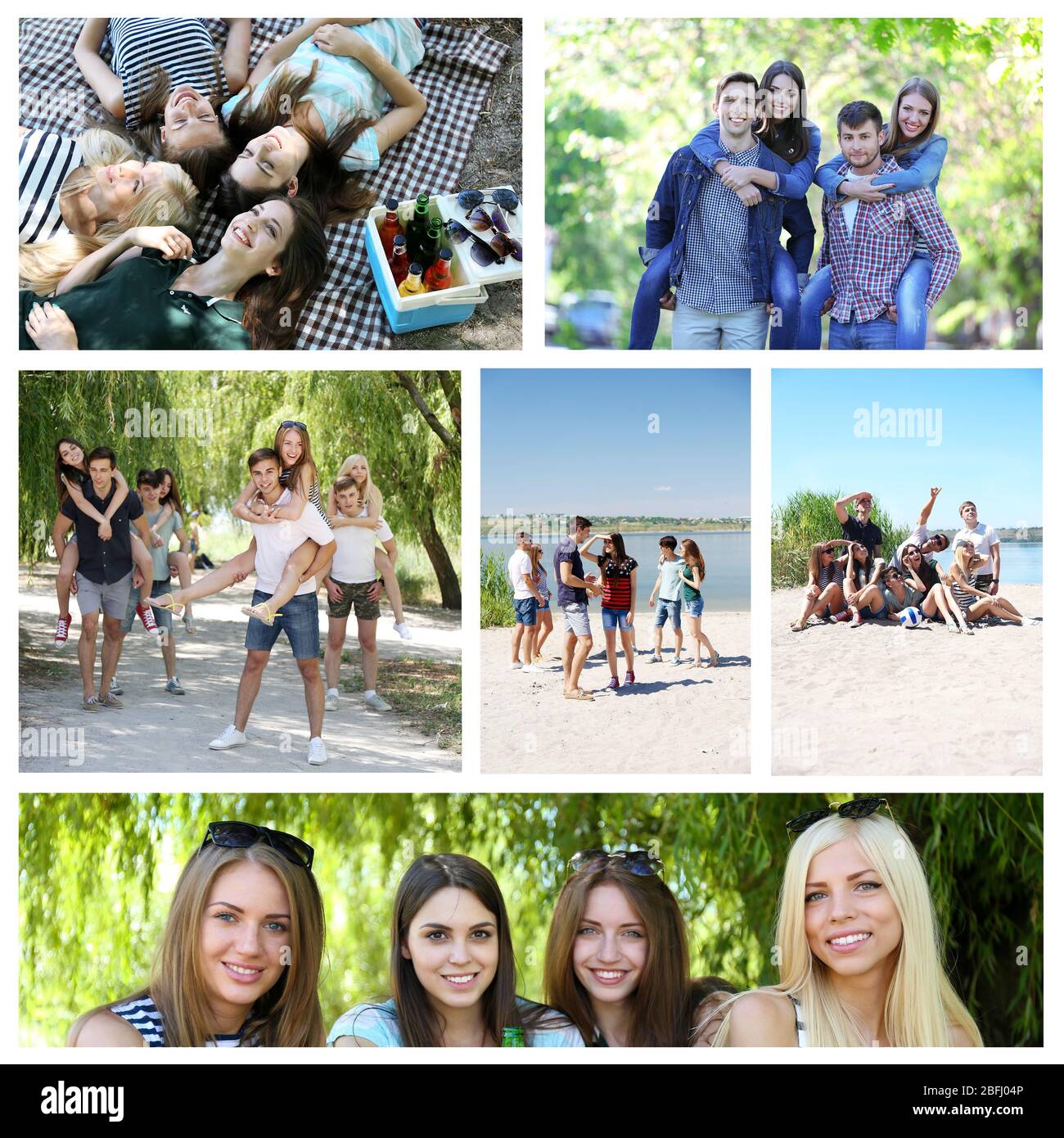 Collage of images with happy friends on beach Stock Photo Alamy