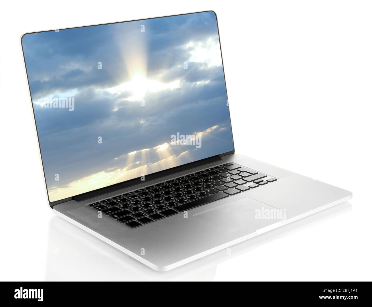 Laptop with screensaver isolated on white Stock Photo - Alamy