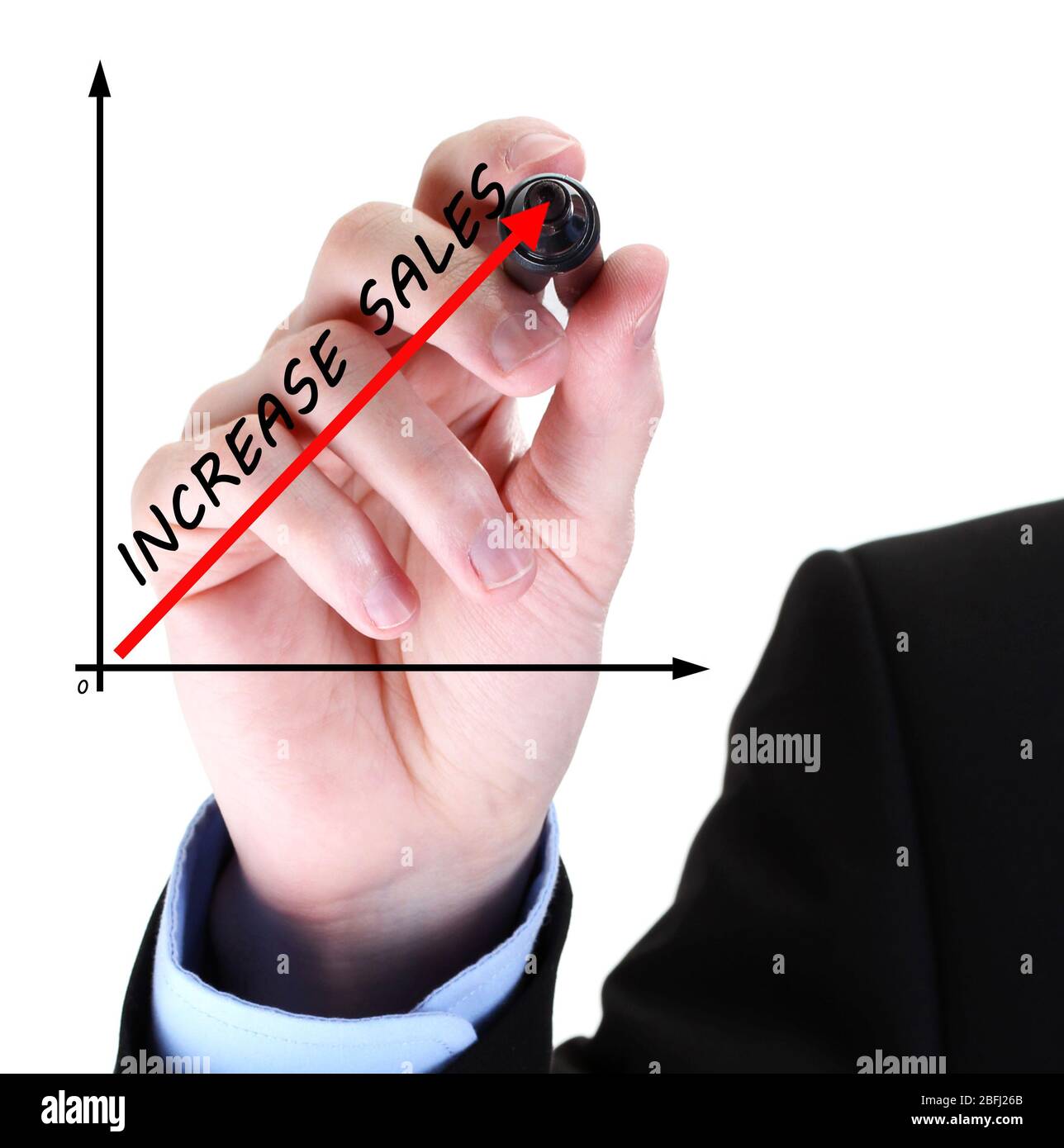 Businessman hand draws business success chart isolated on white Stock ...