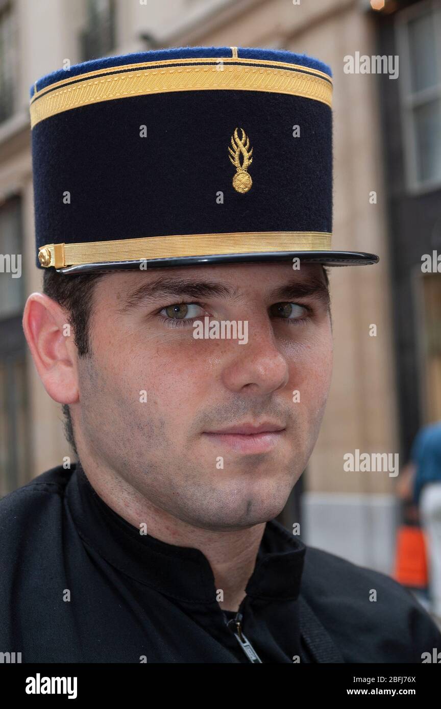 French gendarme police officer on duty in Paris, France Stock Photo