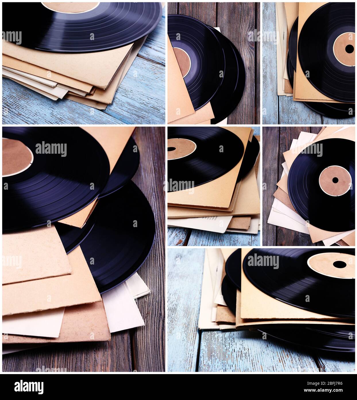 Vinyl records in collage Stock Photo Alamy