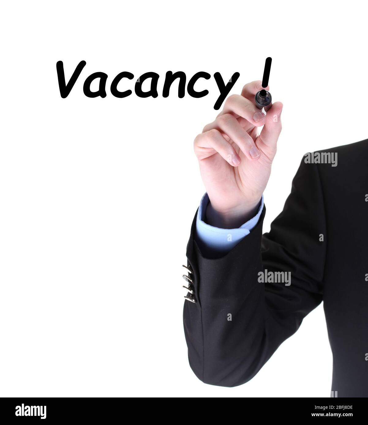 Human hand writing Vacancy at transparent whiteboard Stock Photo