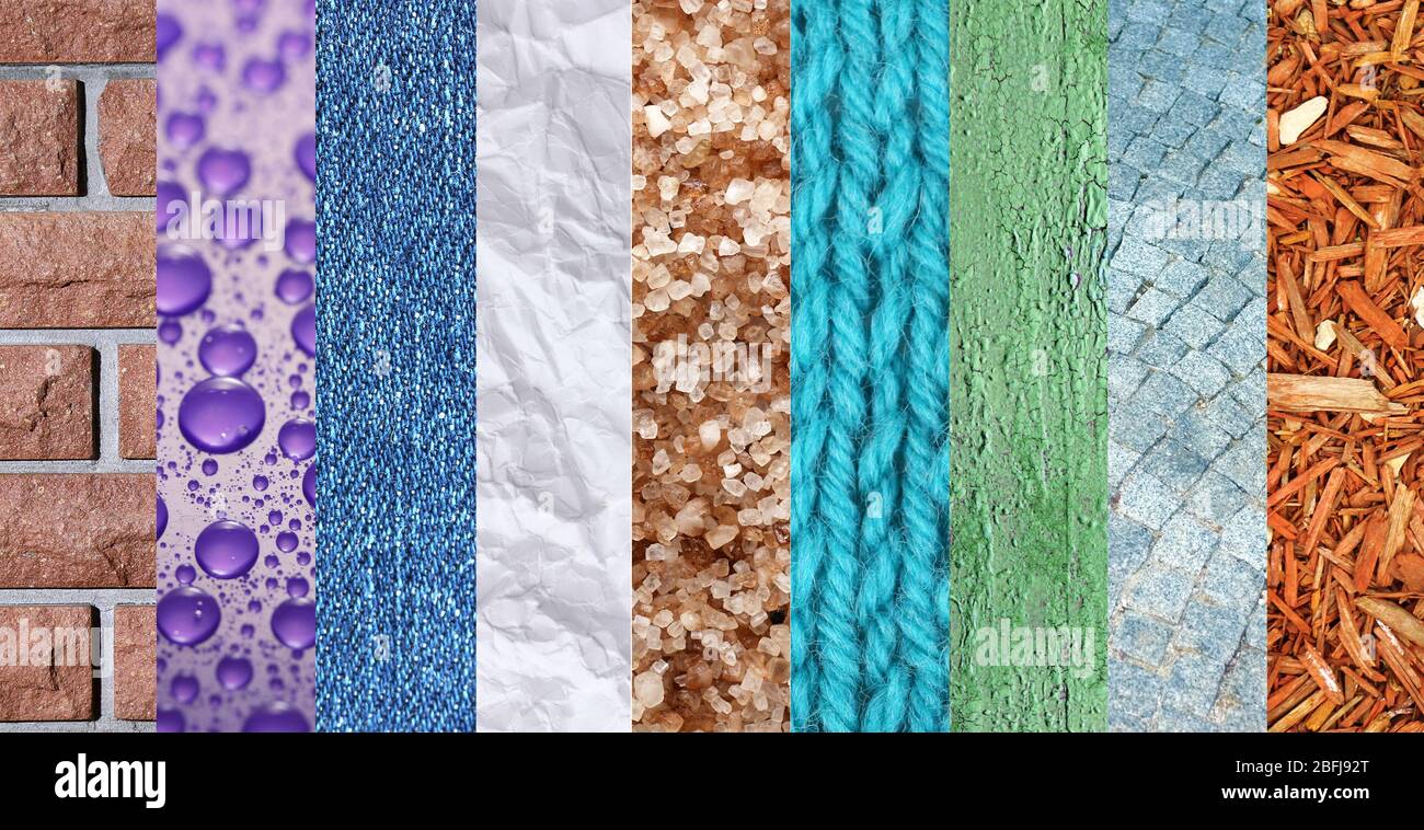Assortment of different textures in collage, mix of textures as ...