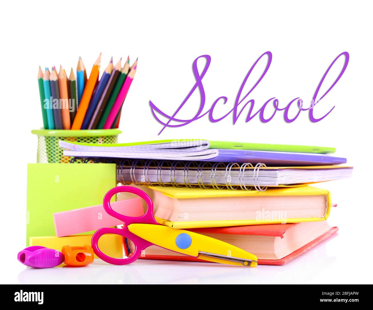 School supplies isolated on white Stock Photo - Alamy