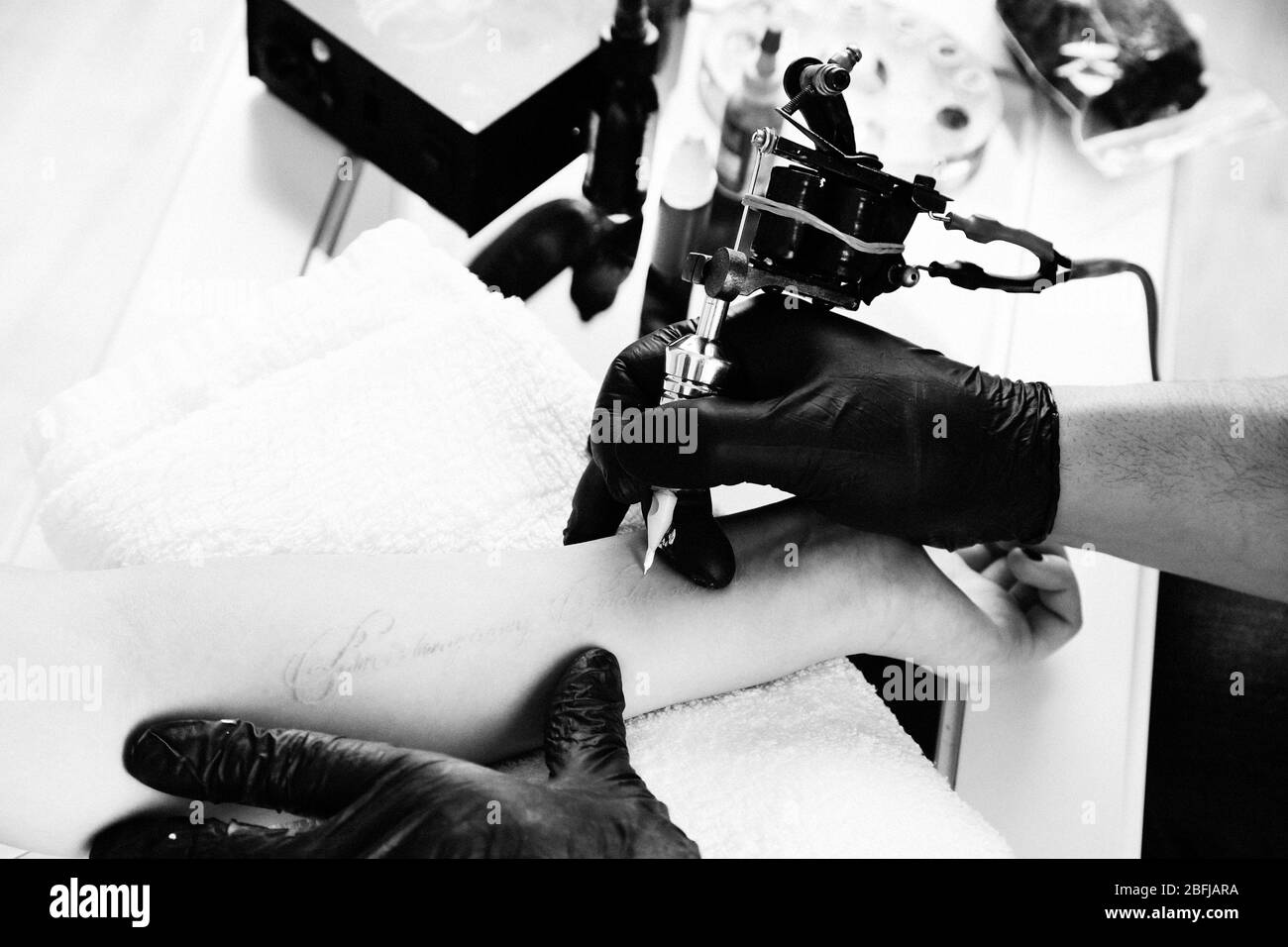 Process Of Making Tattoo Close Up Stock Photo Alamy