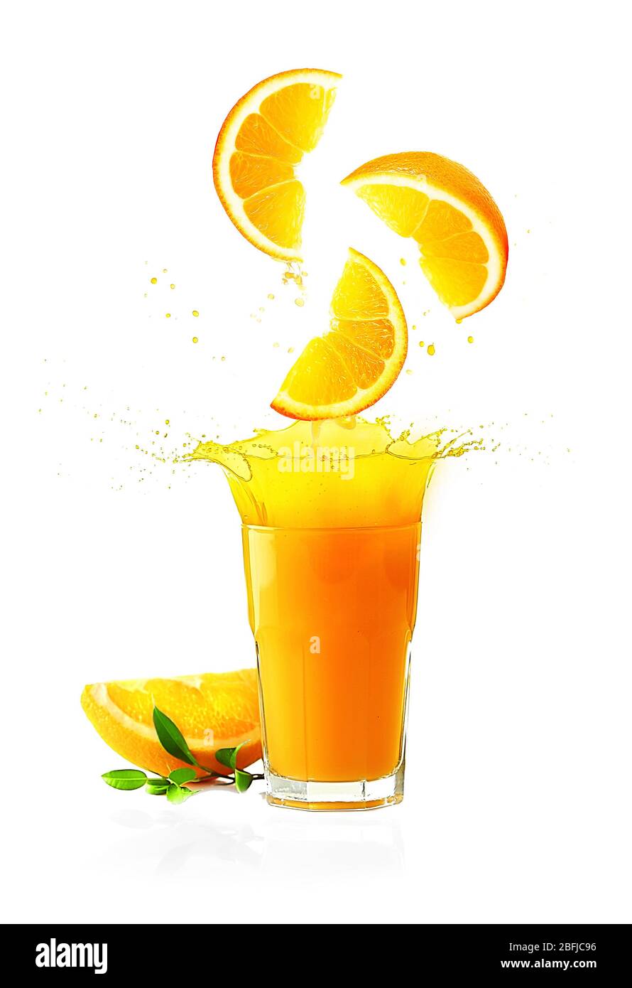 Splashing orange juice isolated on white Stock Photo
