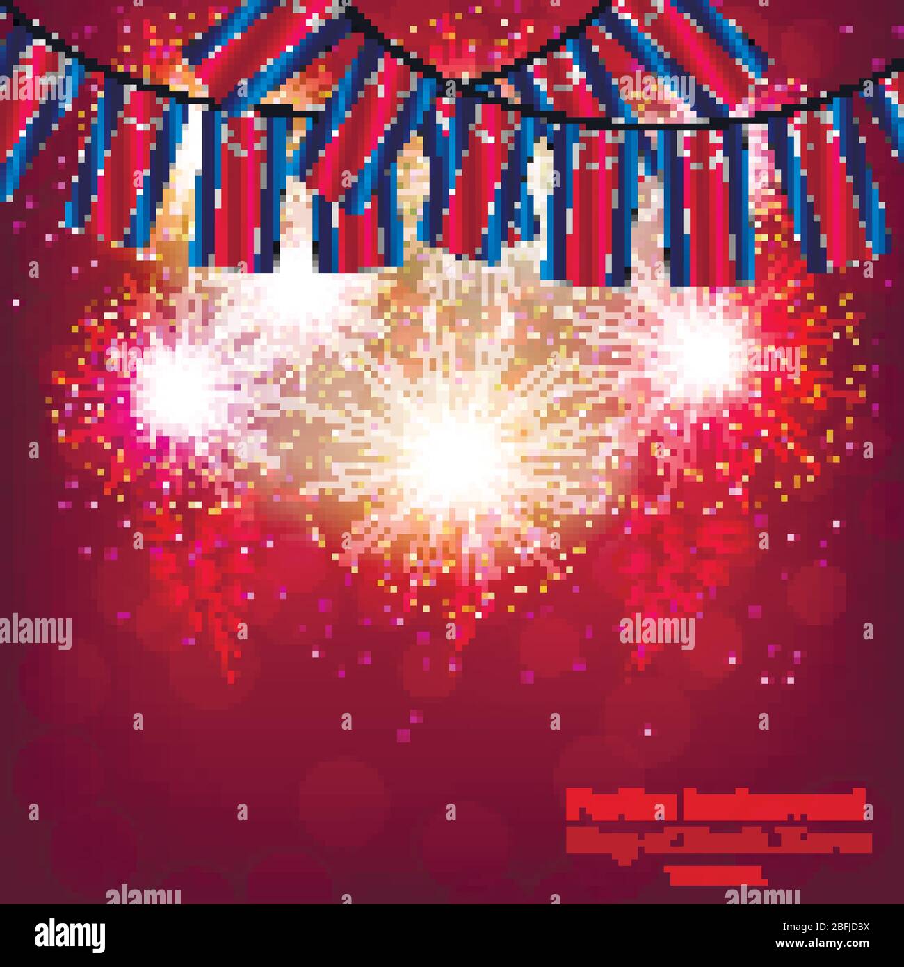 Bright firework with flags of North Korea. Colorful illustration with flags for web design. Vector. Stock Vector