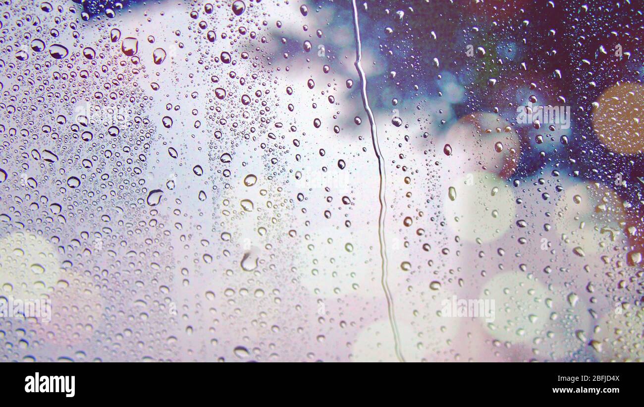 Waterdrop on the glass of window on raining day Stock Photo - Alamy