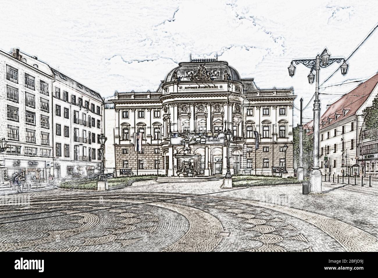 The building of the old National Theater was built in 1886. It is located in the old town of Bratislava, Slovakia, Europe Stock Photo