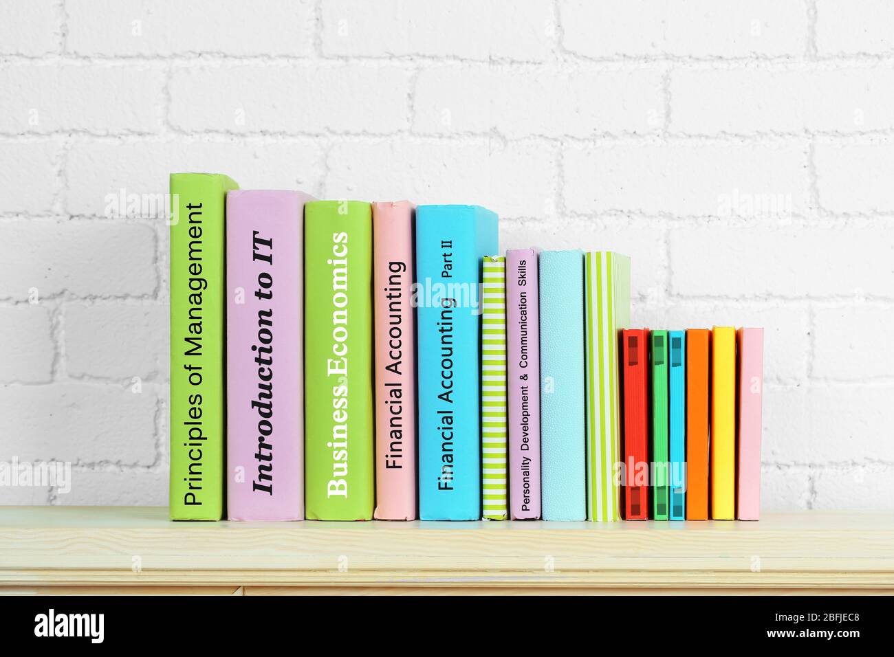 Textbooks on shelf close-up Stock Photo