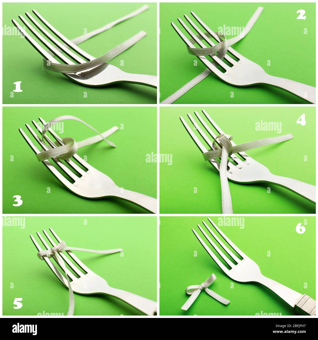 Stages of tying bow on fork closeup Stock Photo Alamy