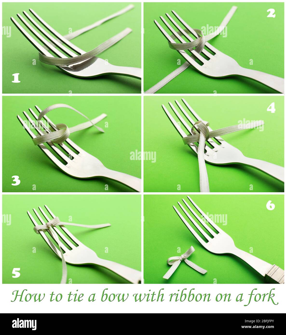 Stages of tying bow on fork closeup Stock Photo Alamy