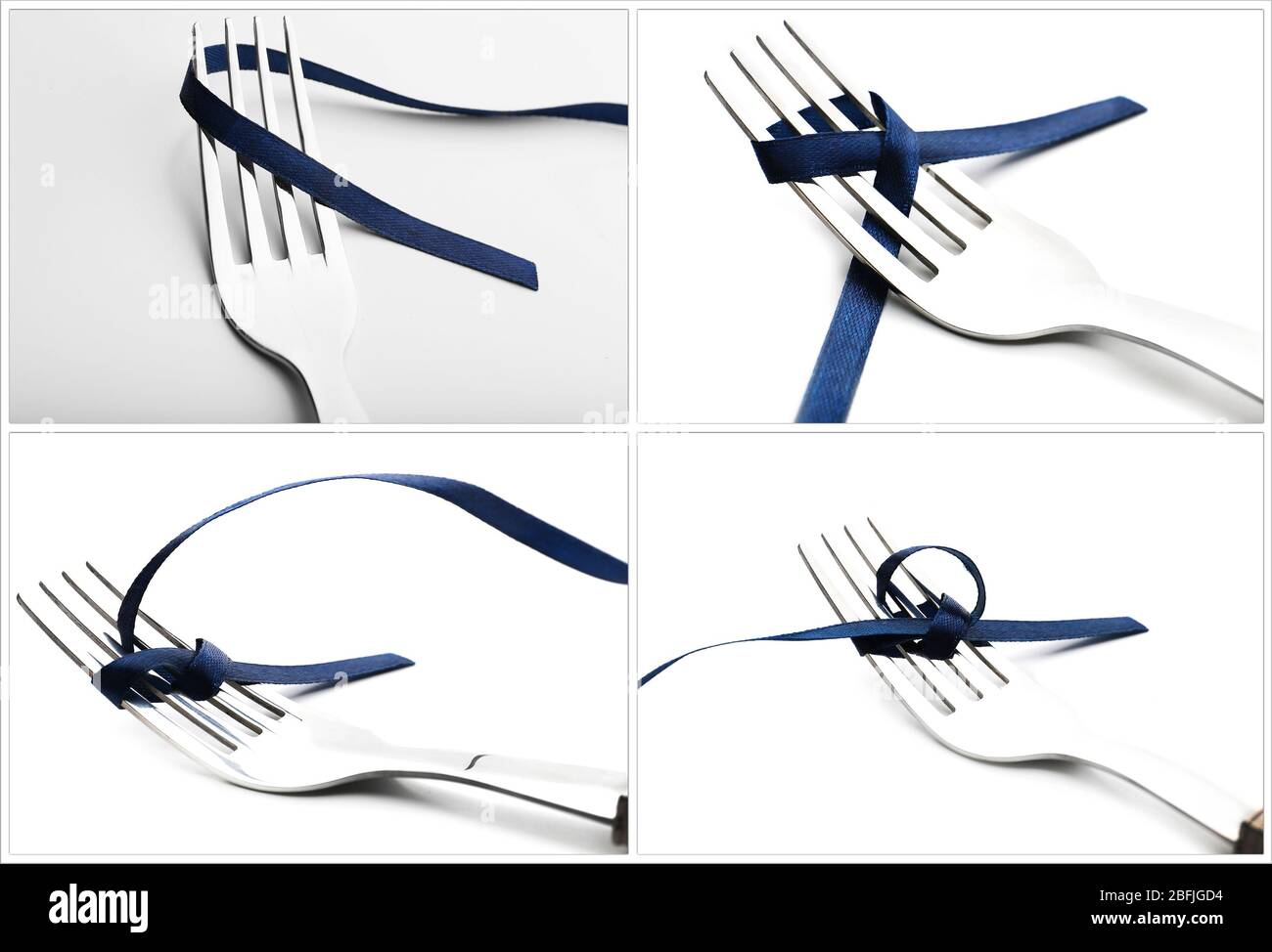 Curated visual reference: Visual Reference: Stages Of Tying Bow On Fork Close Up Stock Photo