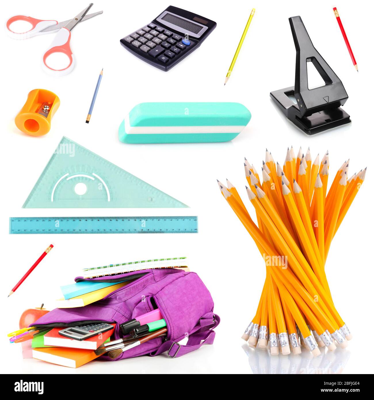 Bright school stationery, isolated on white Stock Photo - Alamy