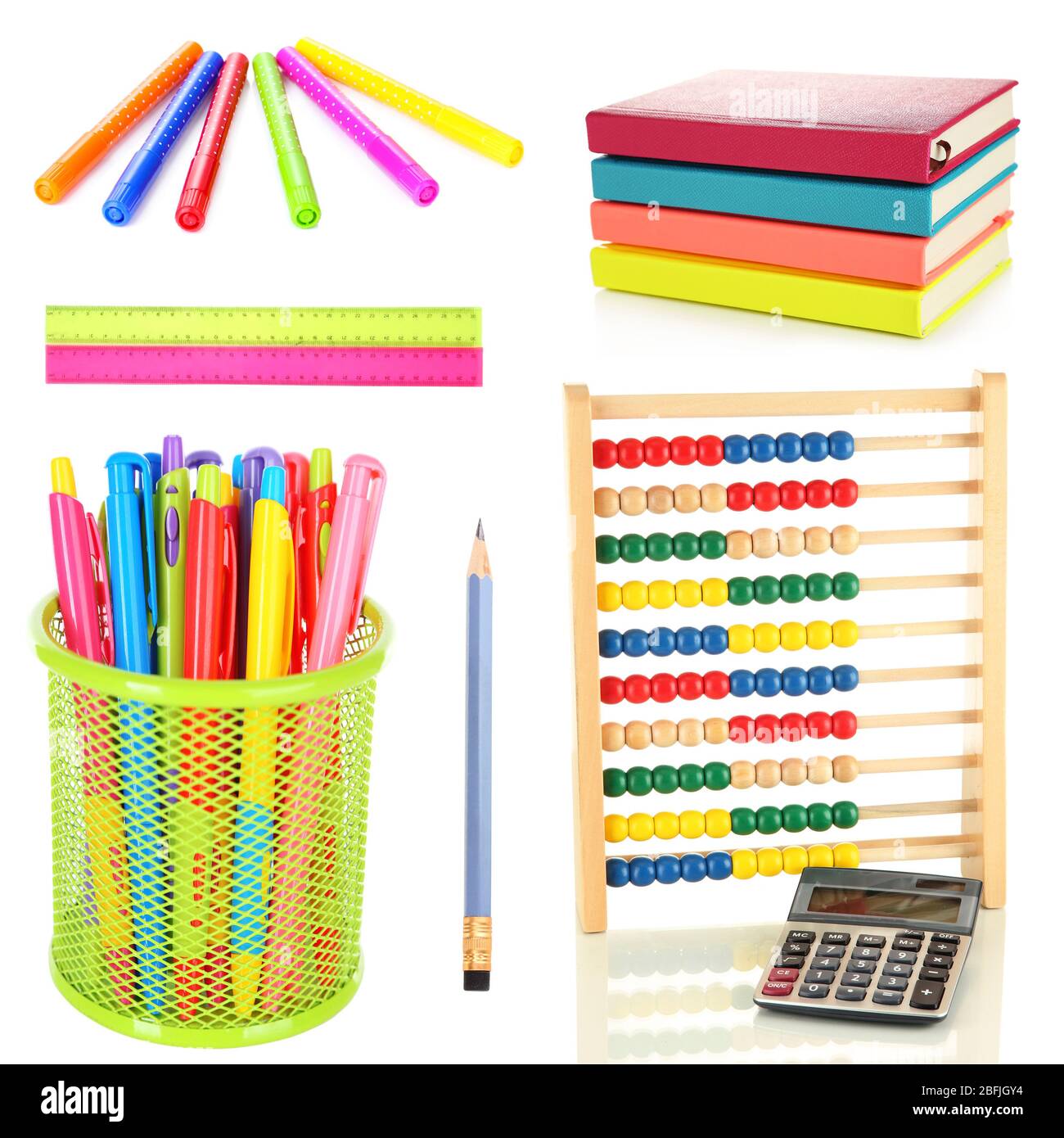 Bright school stationery, isolated on white Stock Photo - Alamy