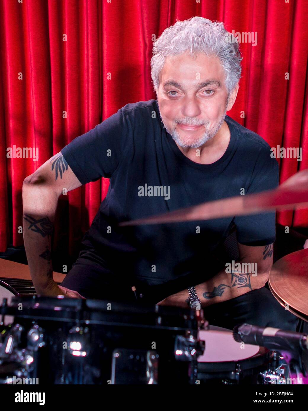 Drummer Steve Gadd warms up before a show with his band, the Steve Gadd