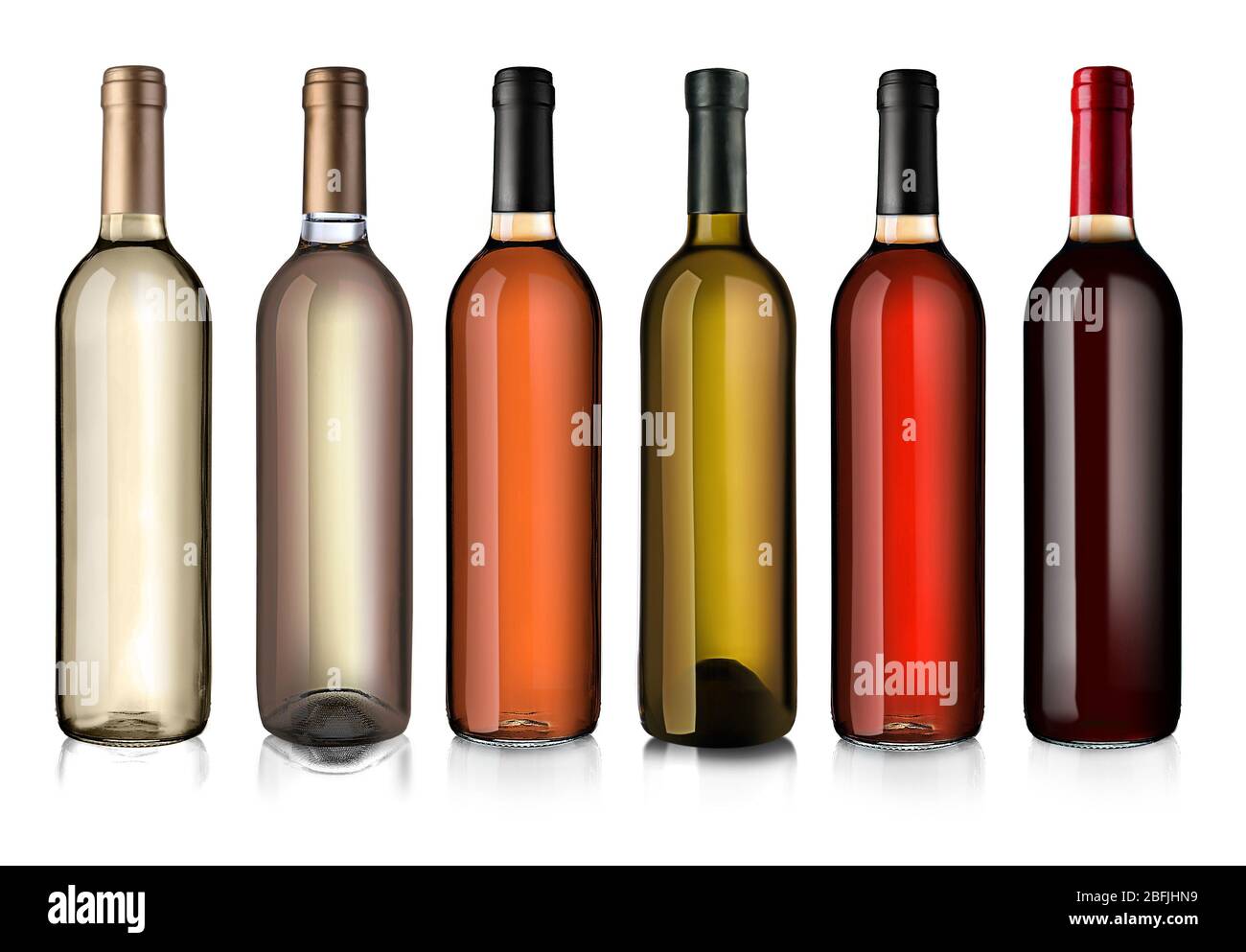 Wine bottles in row isolated on white Stock Photo Alamy